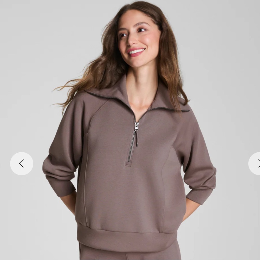 SPANX Brown Quarter-Zip Sweatshirt